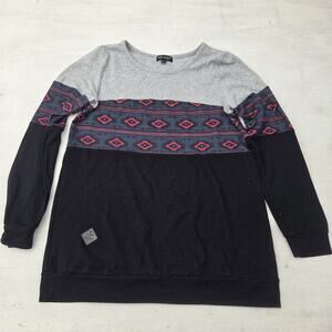 Simply Southern Collection Womens Large Aztec Colorblock Long Sleeve Grey Black